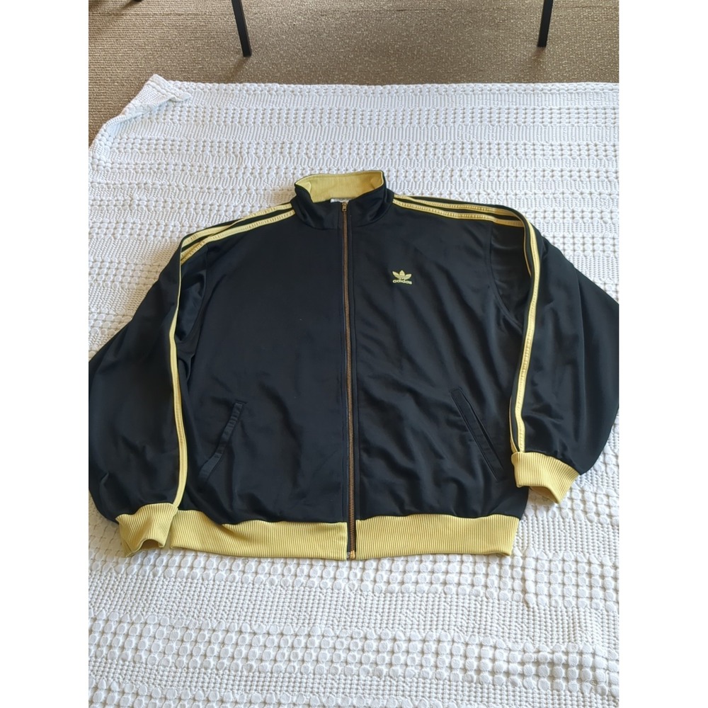 VTG Adidas Firebird Jacket Black Gold/Yellow Size XL Full Zip Mock Neck